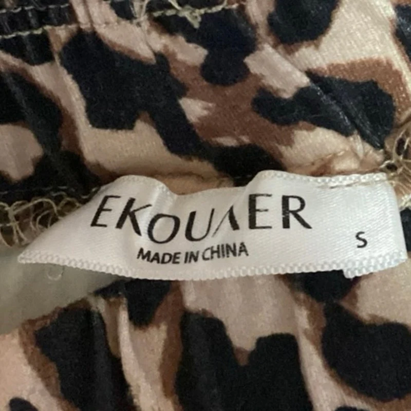 Ekouaer Brown Animal Leopard Print Tapered Elastic Waist Crop Ankle Pants Size S - Image 4