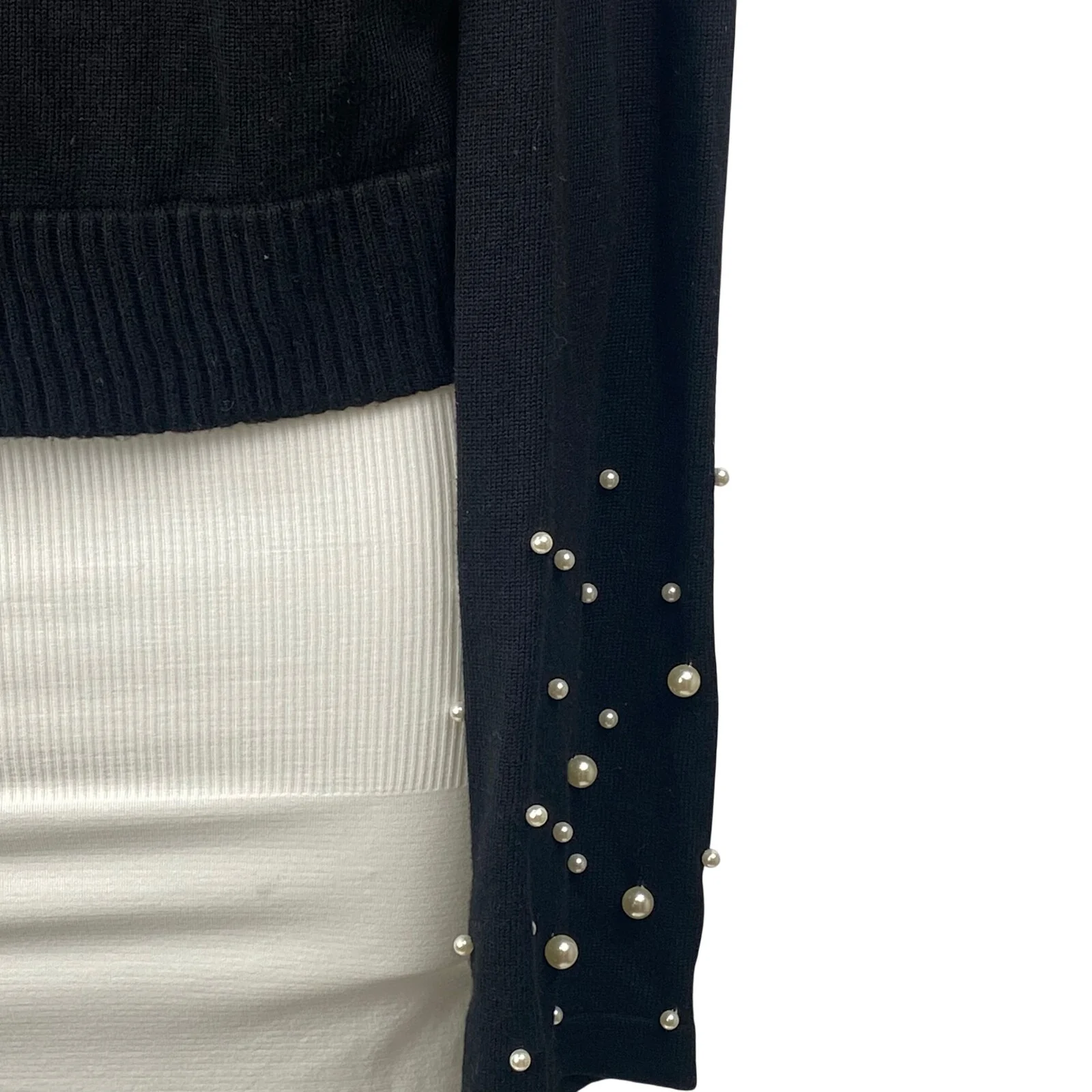 Elan Women's Black Pearl Beaded Long Sleeve Hoodie Hooded Sweatshirt Top SIze M - Image 4