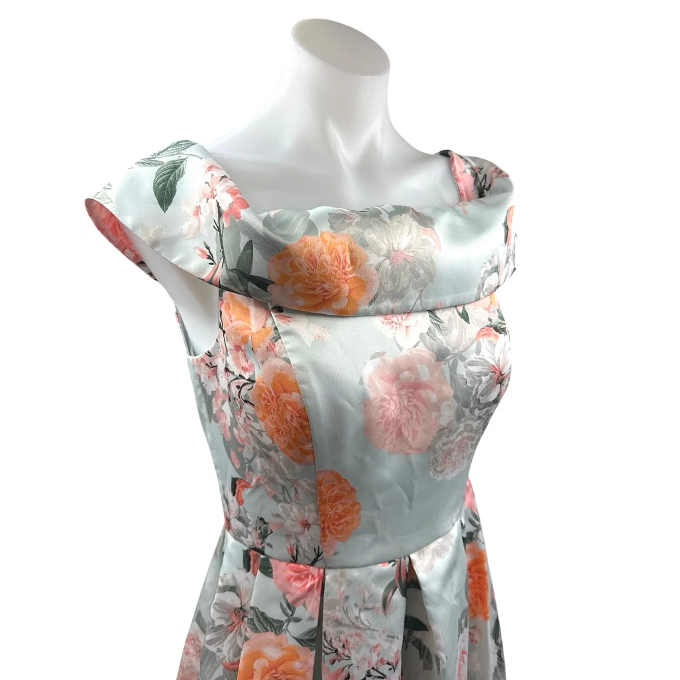 Eliza J Green Floral Silk Satin Off The Shoulder Evening A Line Maxi Dress Sz M - Image 3