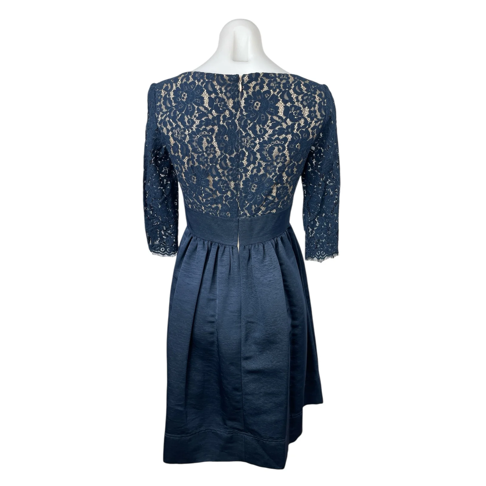 Eliza J Womens Blue Floral Lace Scalloped V-Neck 3/4 Sleeve Mini A-Line Dress 2 - Image 2