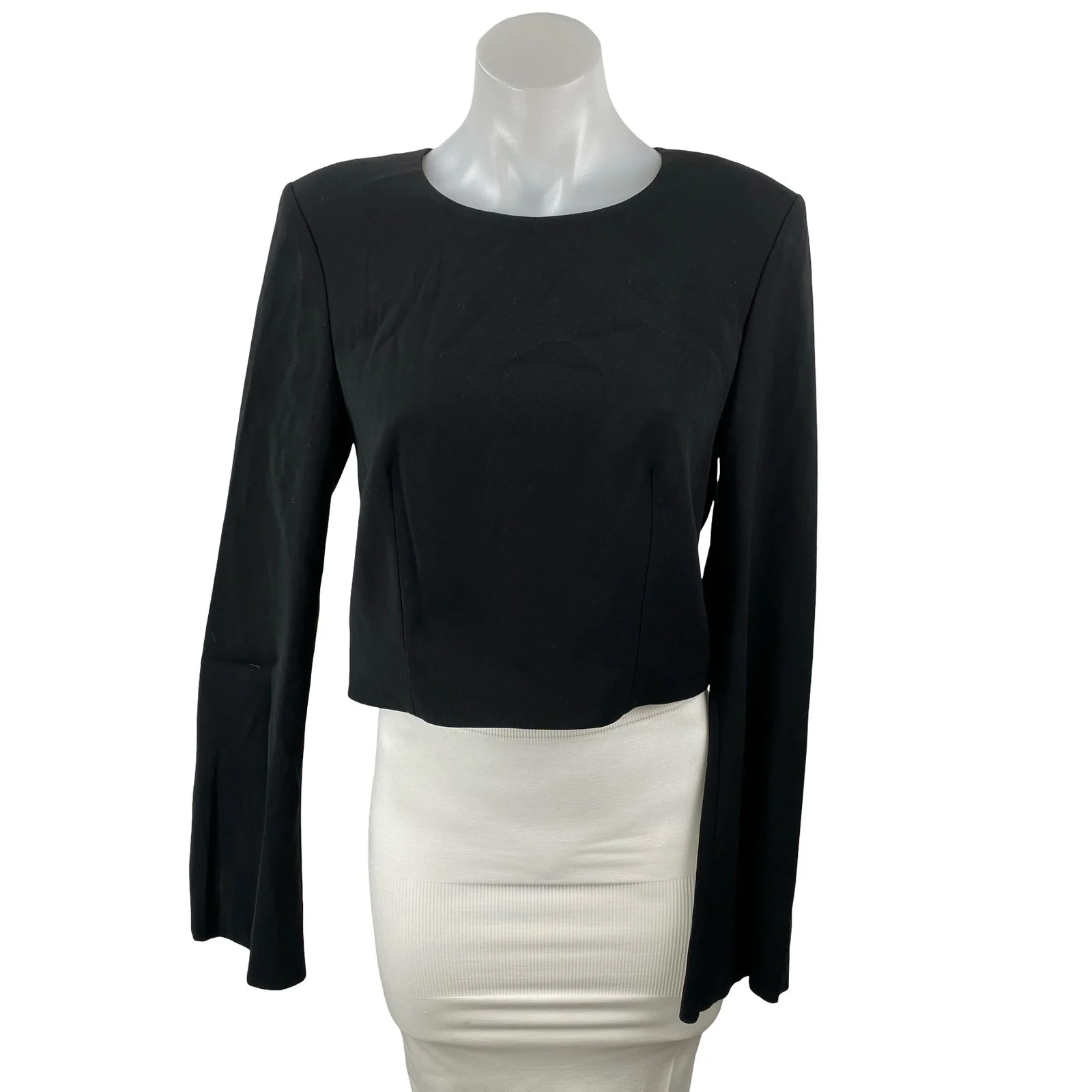 Elizabeth and James Women's Black Long Bell Sleeve Career Crop Blouse Top Size 6