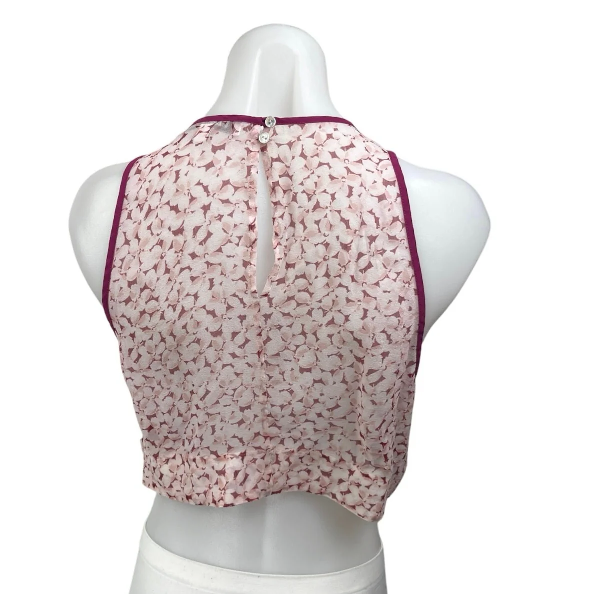 Elizabeth and James Women's Pink 100% Silk Floral Sleeveless Tank Crop Top Sz M - Image 2