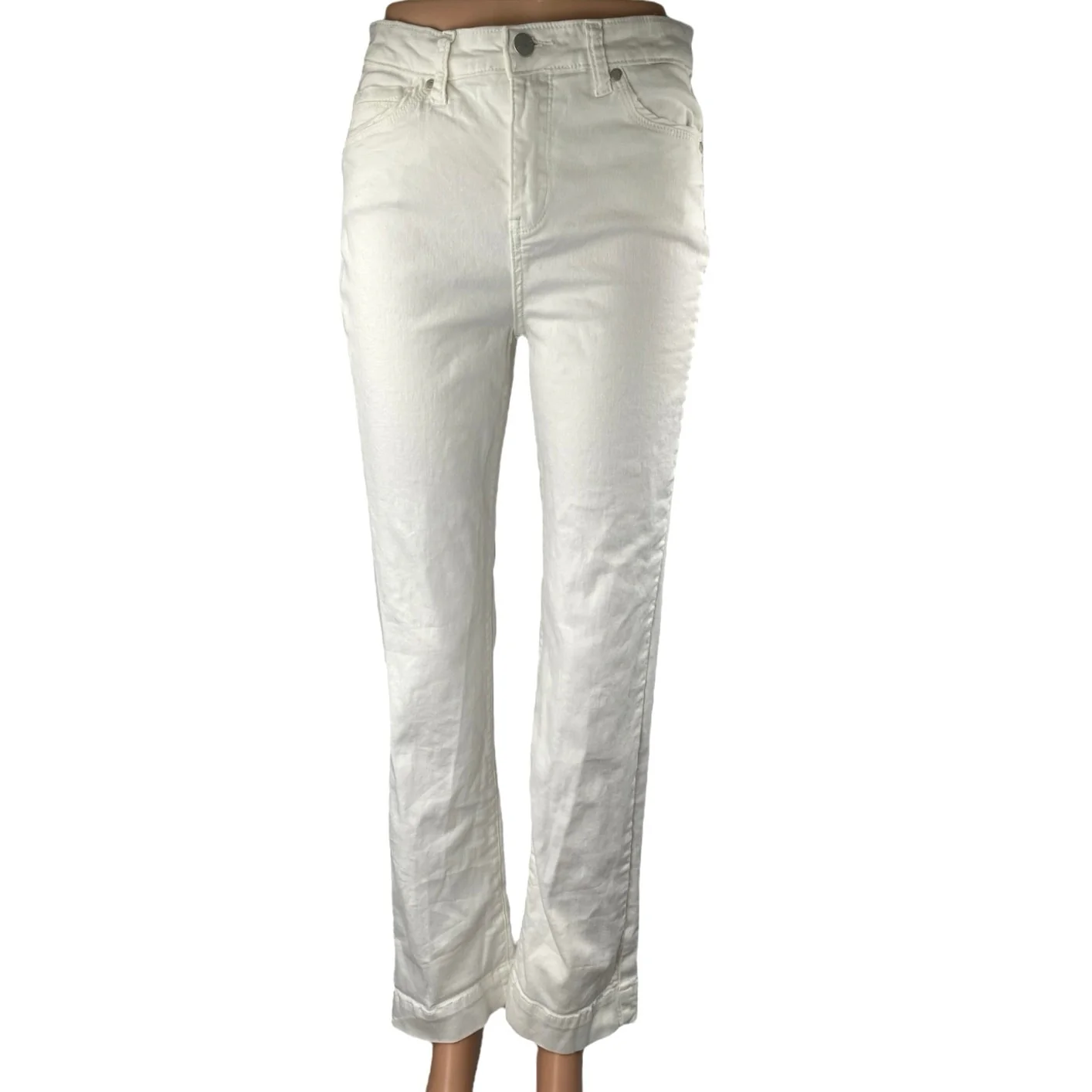 Elle Jeans Curves Women's White High Waisted Bootcut Flared Pants Denim Jeans 40