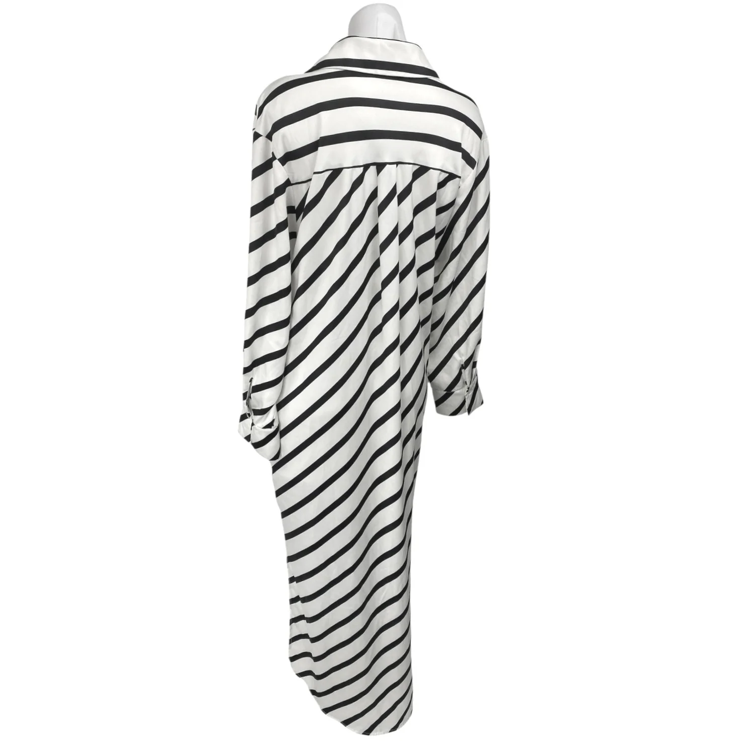 Eloquii Black White Striped Long Sleeve Slit Belted Button Maxi Shirt Dress 14 - Image 2