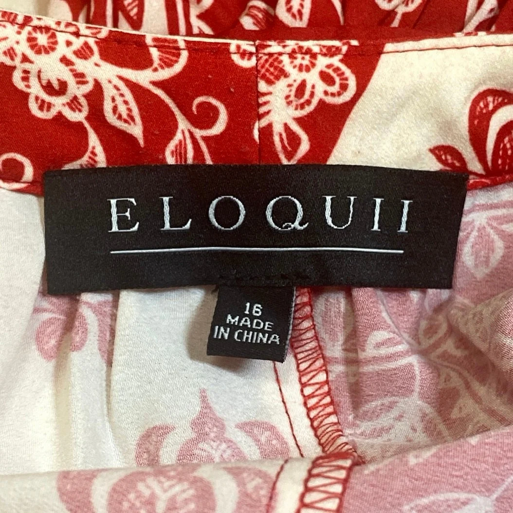 Eloquii Red Long Sleeve Tassel Patchwork Floral Boho Pleated Mini Dress Size 16 - Image 5