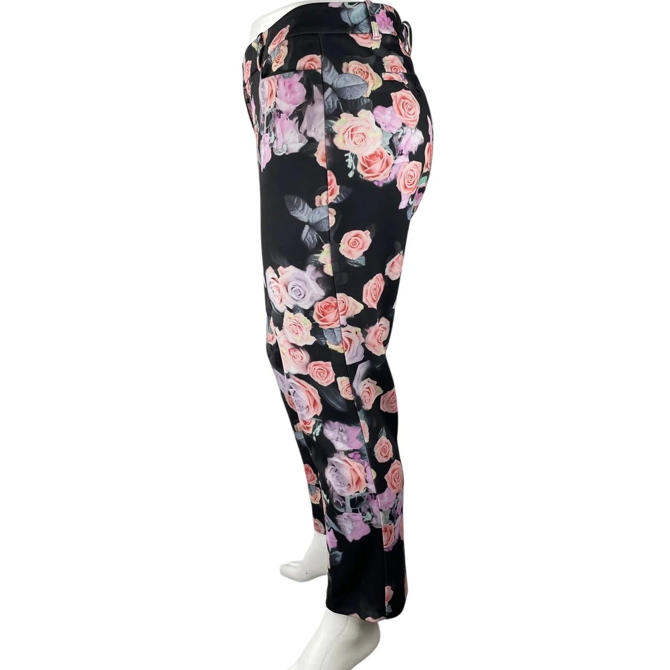Eloquii Women Black Floral Rose High Rise Straight Casual Trousers Pants Size 18 - Image 3