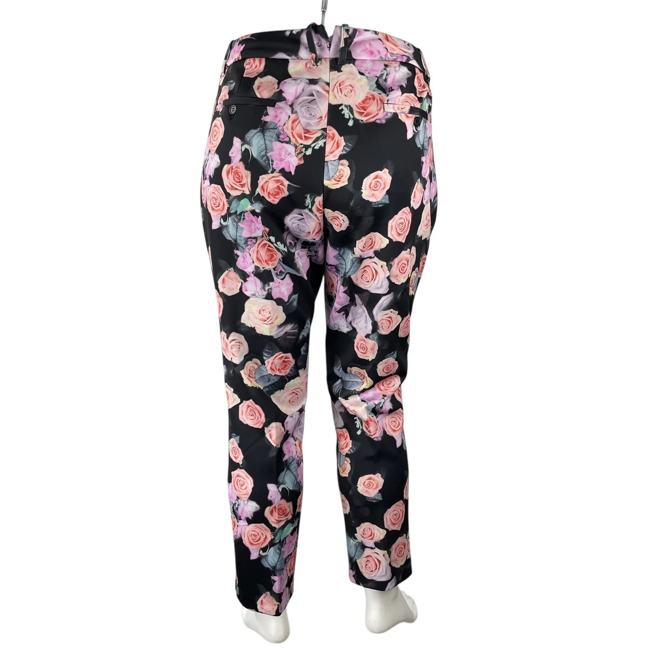 Eloquii Women Black Floral Rose High Rise Straight Casual Trousers Pants Size 18 - Image 4