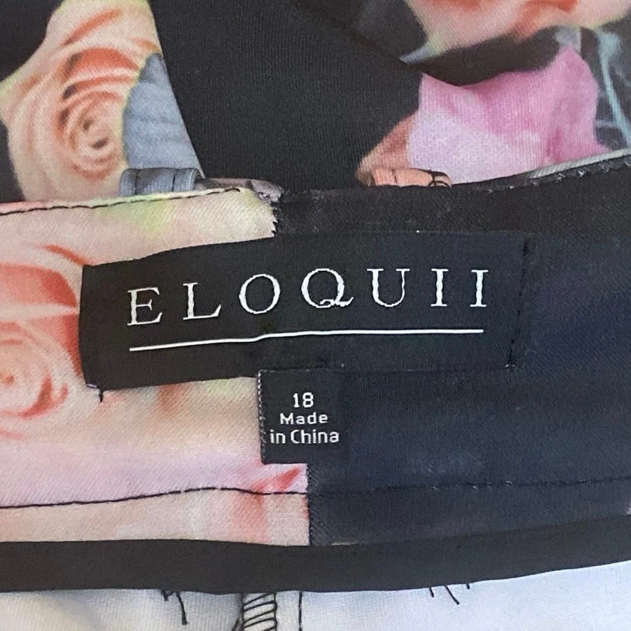 Eloquii Women Black Floral Rose High Rise Straight Casual Trousers Pants Size 18 - Image 5