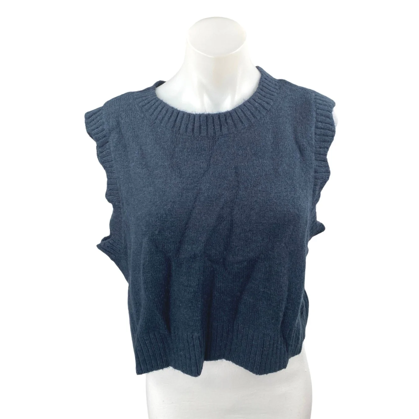 Eloquii Women's Blue Wool Knit Sleeveless Crewneck Crop Tank Vest Top Size 14