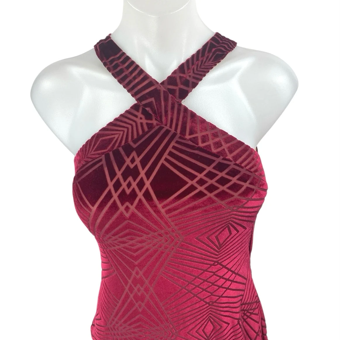 Emerald Sundae Red Velvet Velour Sleeveless Cross Mini Bodycon Dress Size S - Image 3