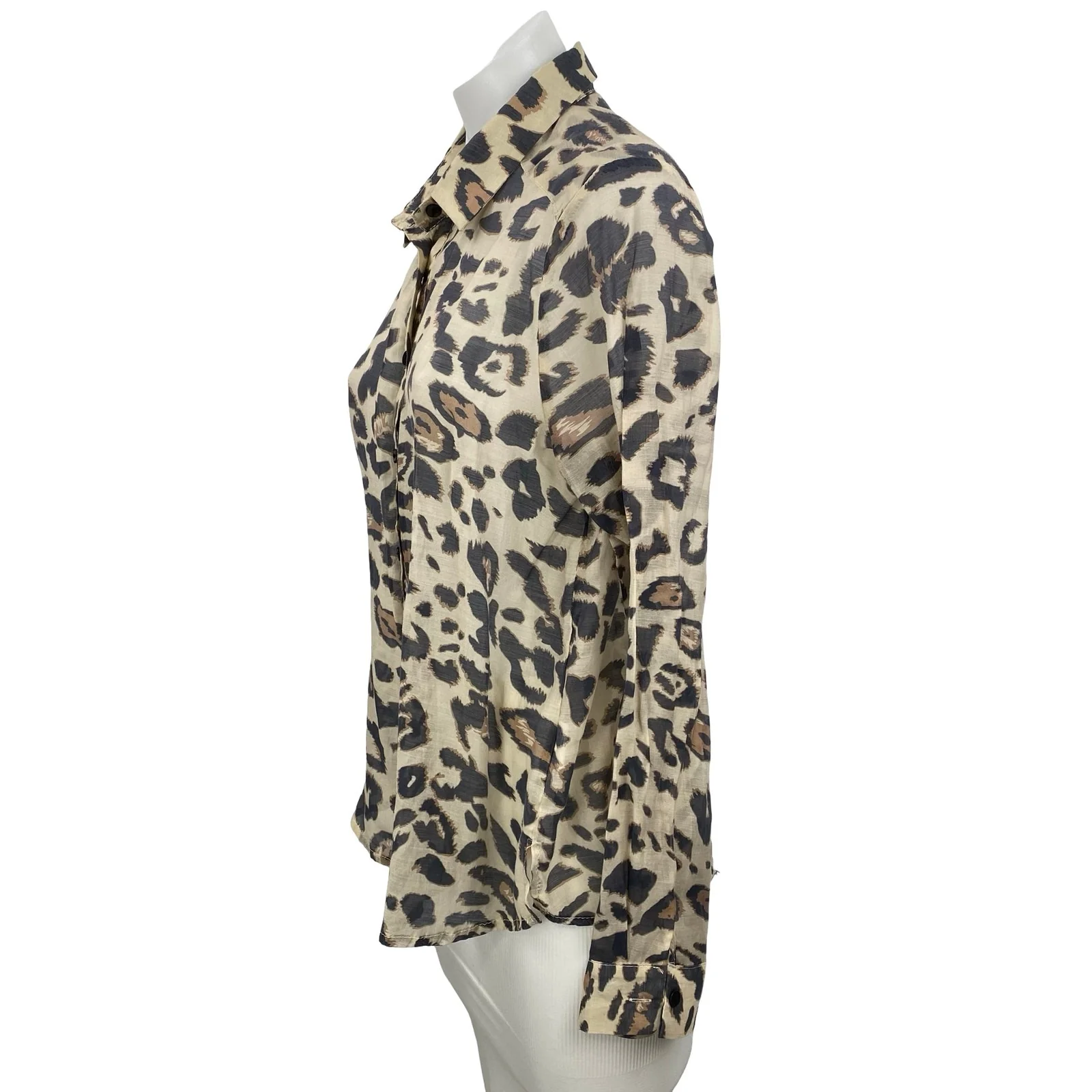 Emi-Jo Women's Leopard Print Collared Long Sleeve Button Down Shirt Blouse Top M - Image 2