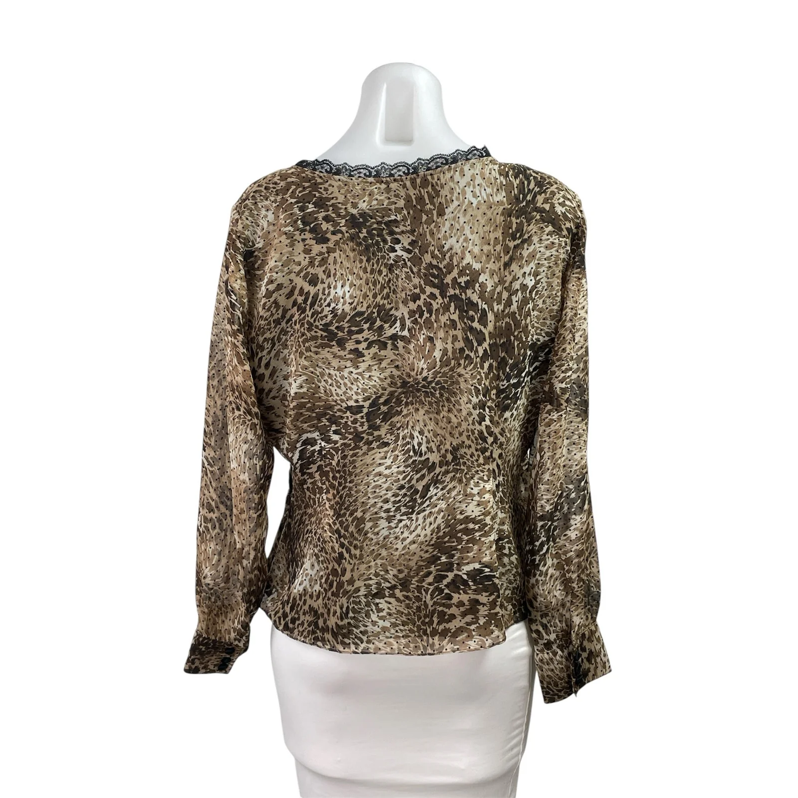 Emma James Brown Leopard Animal Print Lace Trim Long Sleeve Blouse Top Size 14 - Image 3
