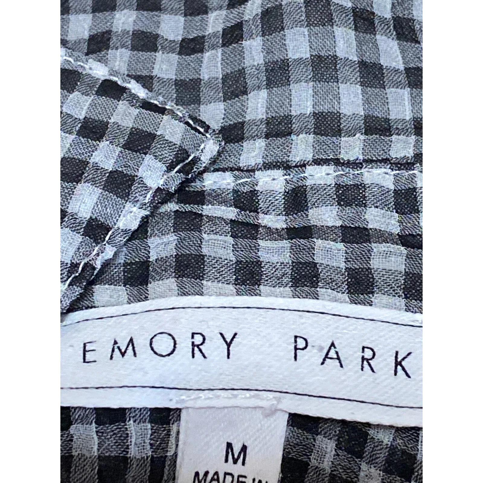 Emory Park Black Gingham Check Long Sleeve Tie Cropped Blouse Shirt Top Size M - Image 5