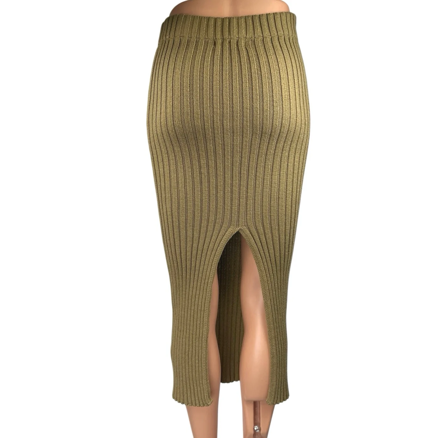 Emory Park Green Wool Rib Knit Slit Stretch Midi Straight Pencil Bodycon Skirt S - Image 3