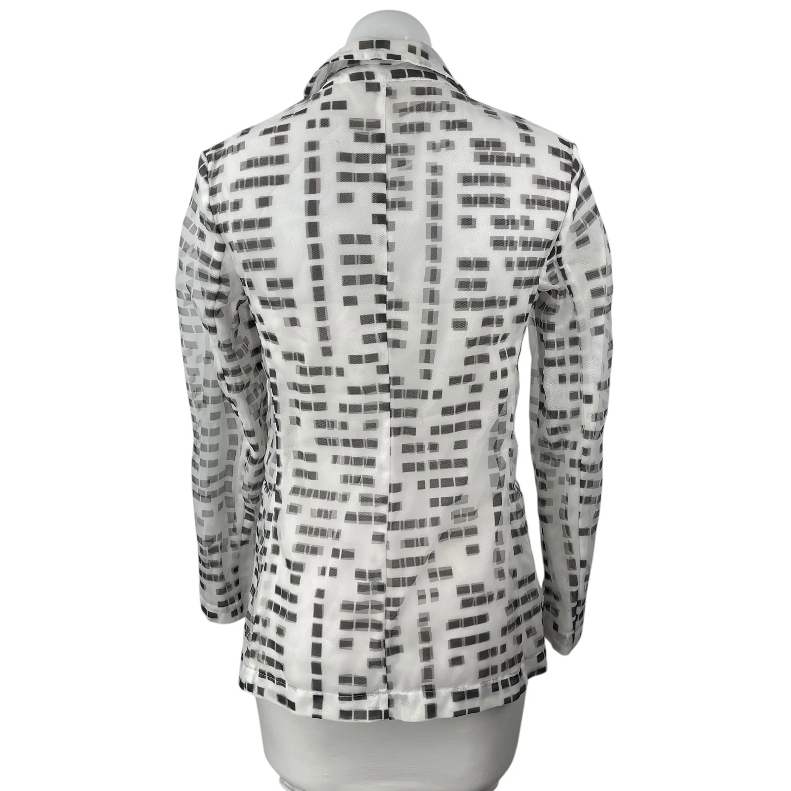 Emporio Armani White Black Long Sleeve Abstract Square Blazer Coat Jacket Sz S/M - Image 2