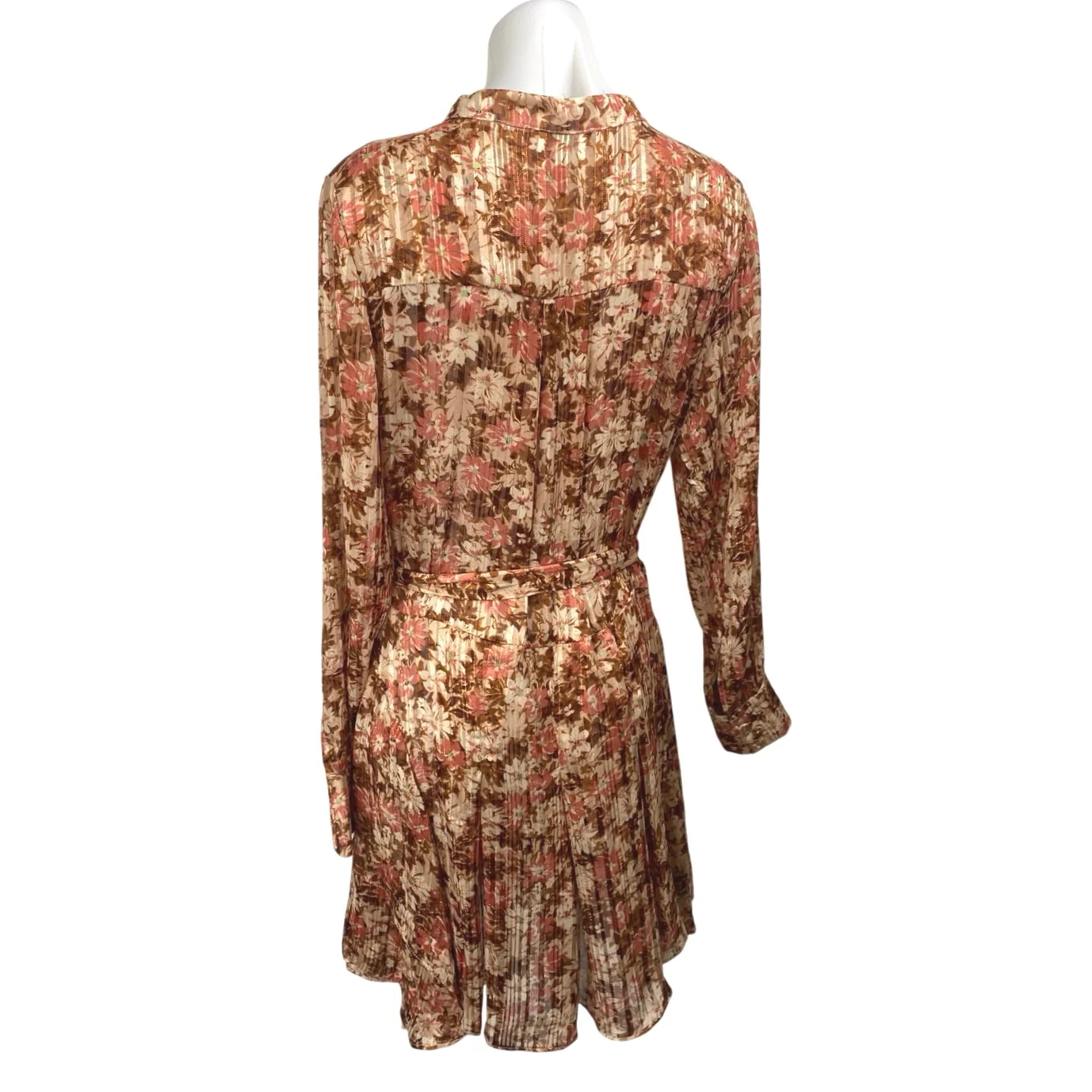 En Saison Multicolor Floral Long Sleeve Pleated Tie Shirt Mini Dress Size M - Image 2