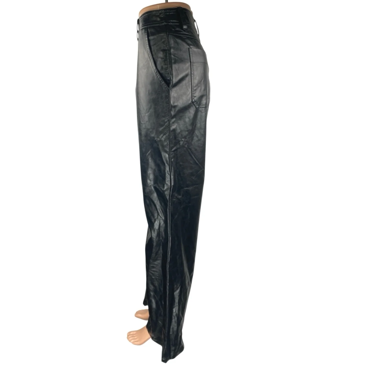 En Saison Women's Black Faux Vegan Leather High Waist Wide Leg Trousers Pants L - Image 2