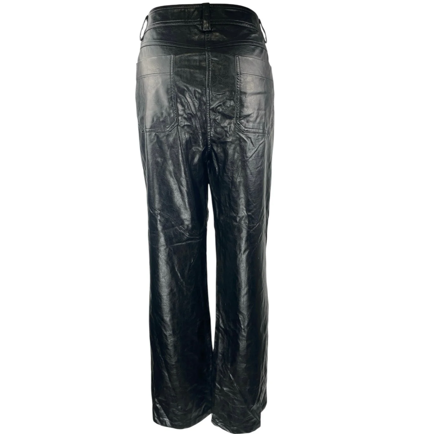 En Saison Women's Black Faux Vegan Leather High Waist Wide Leg Trousers Pants L - Image 3