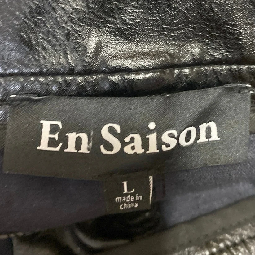 En Saison Women's Black Faux Vegan Leather High Waist Wide Leg Trousers Pants L - Image 4