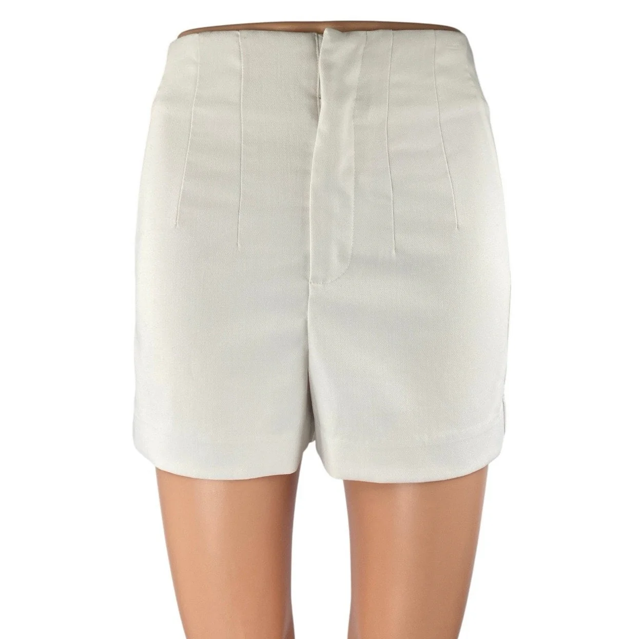 En Saison Women's White High Waisted Pleated Straight Mini Shorts Size XS