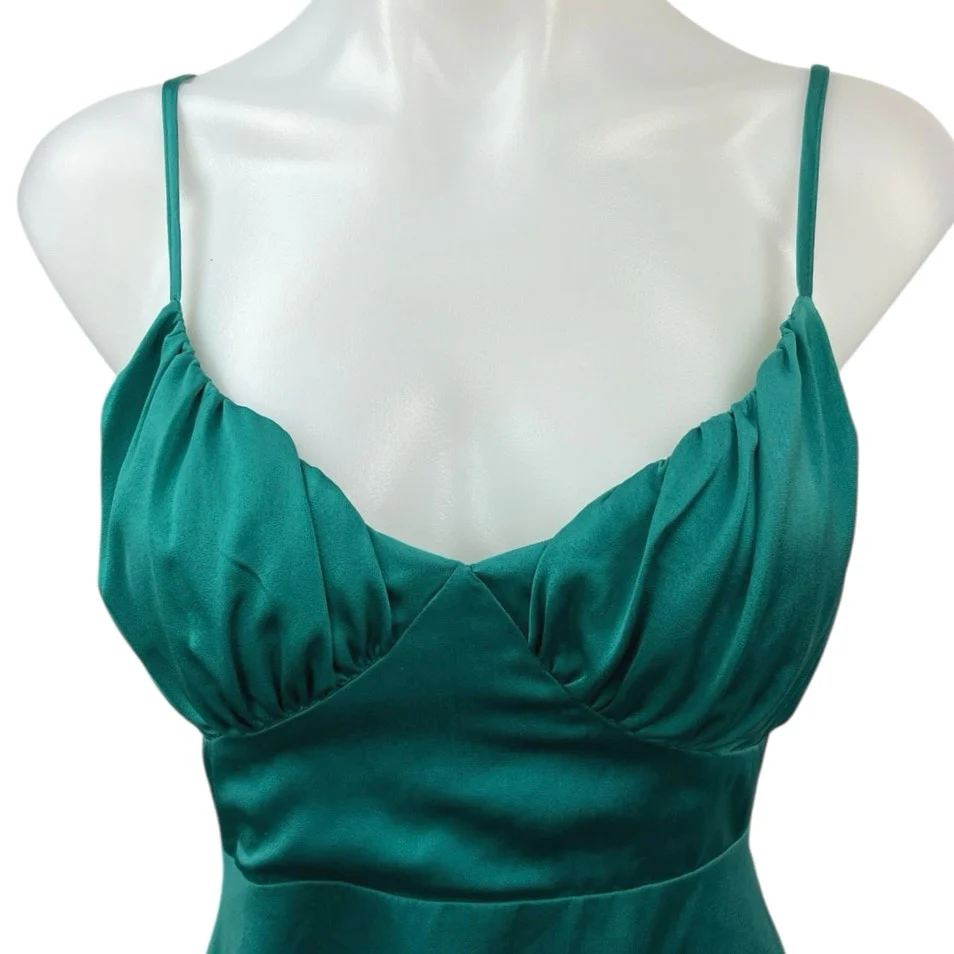 Endless Blu Green Silk Satin Spaghetti Cami Camisole Mini Fit & Flare Dress Sz S - Image 3