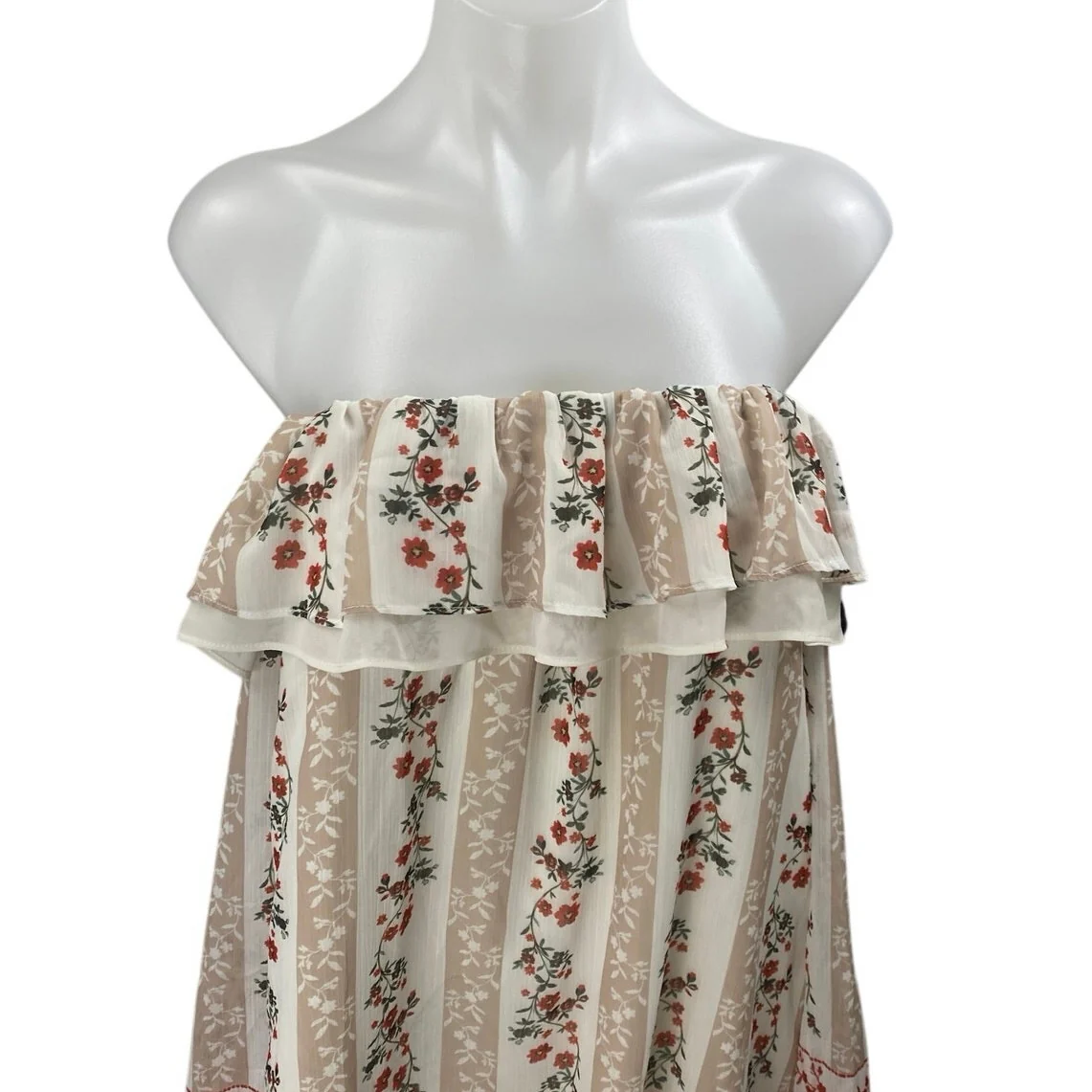 Endless Rose Beige Floral Strapless Bandeau Tube Ruffle Tiered Mini Dress Size S - Image 3