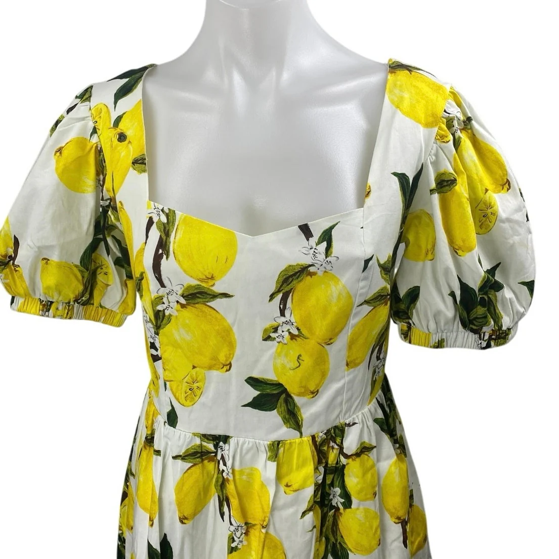 English Factory White Yellow Lemon Short Puff Sleeve Fit & Flare Mini Dress S - Image 3