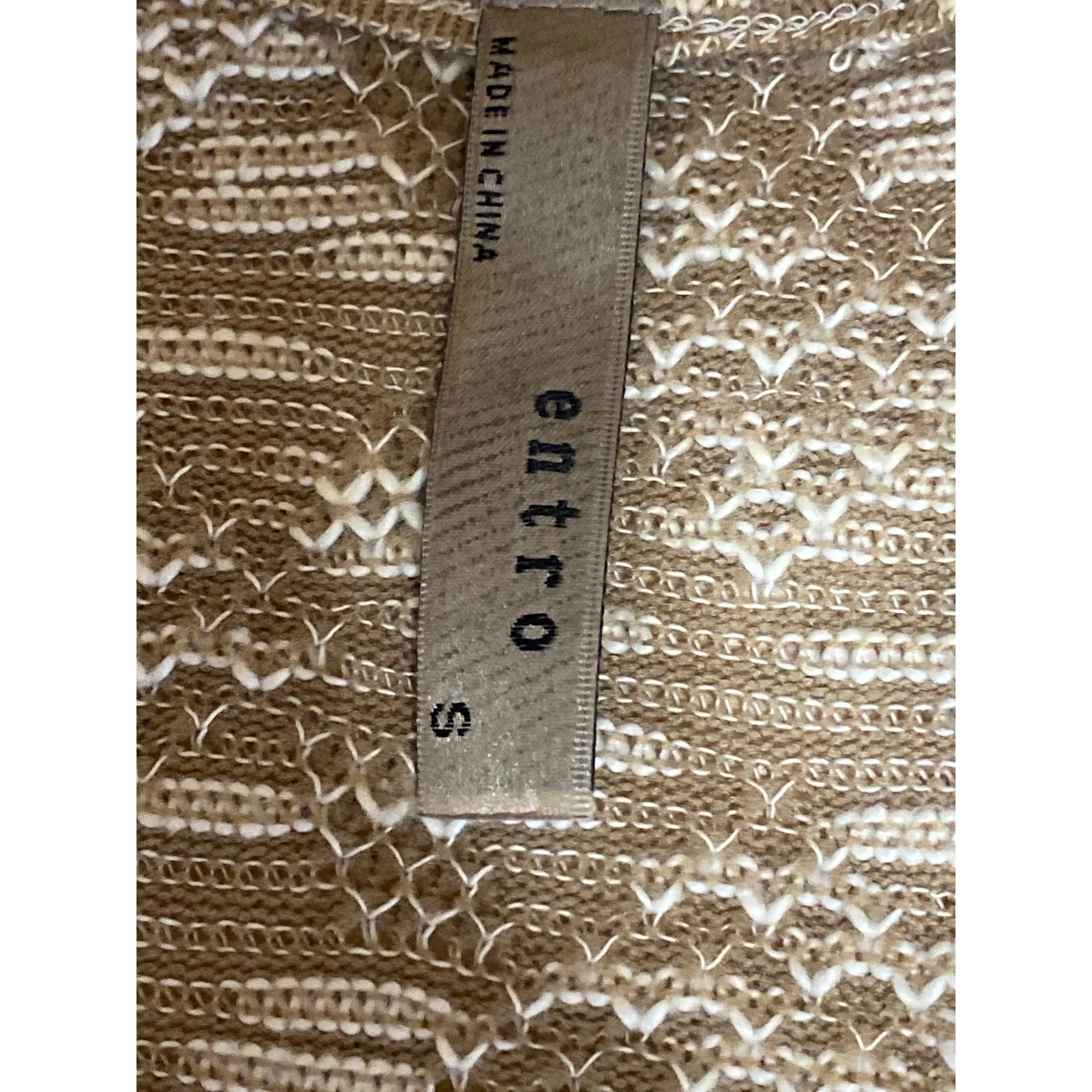 Entro Women's Beige Patterned Fringe Tassels Long Sleeve Bohemian Sweater Top S - Image 5