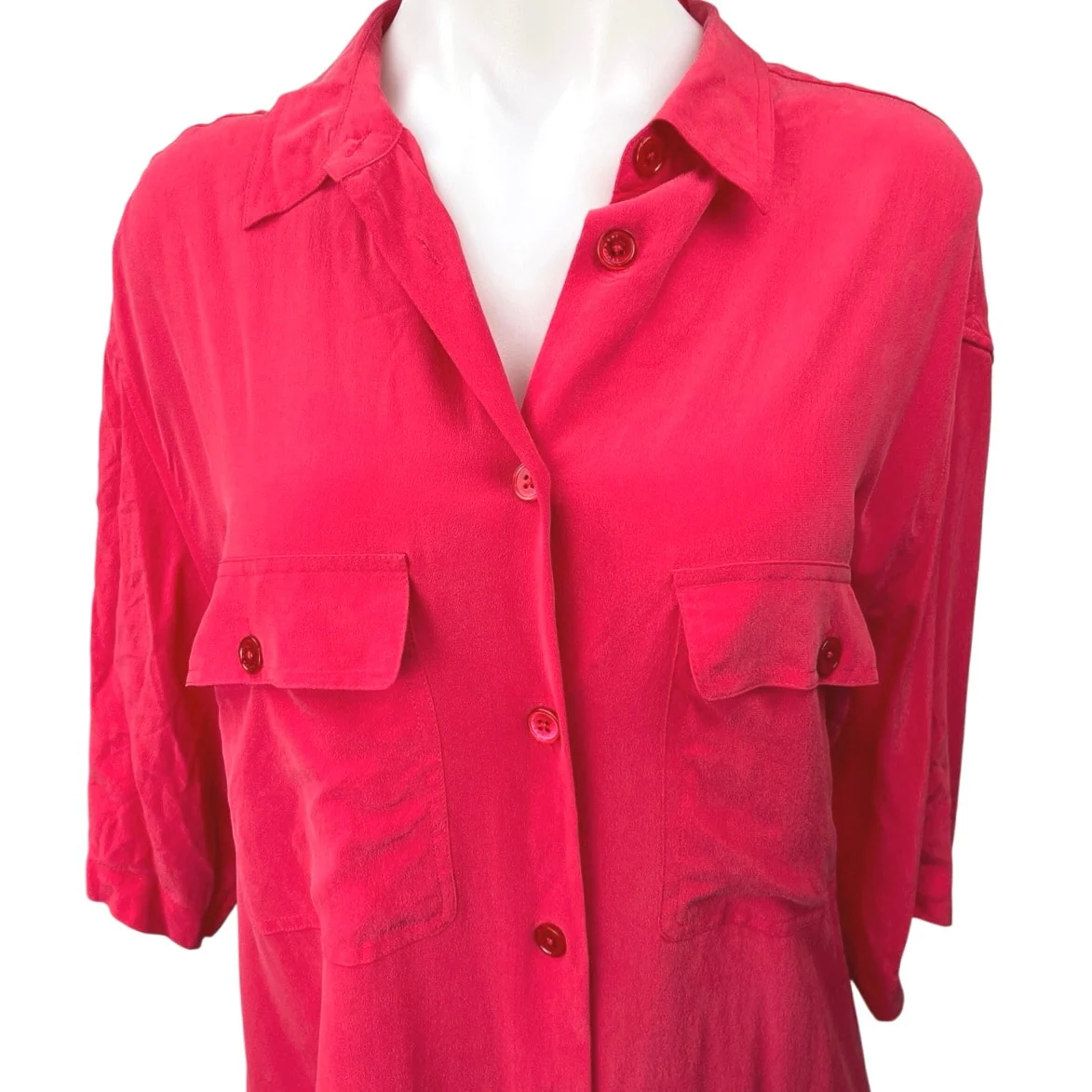 Equipment Red 100% Silk 3/4 Sleeve Button Down Tunic Shirt Mini Dress Size M - Image 3