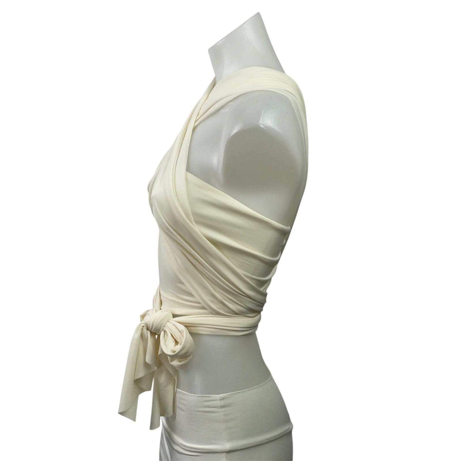 Eros Beige Strappy Cross Over Halter Neck Sleeveless Cropped Wrap Blouse Top XS - Image 2