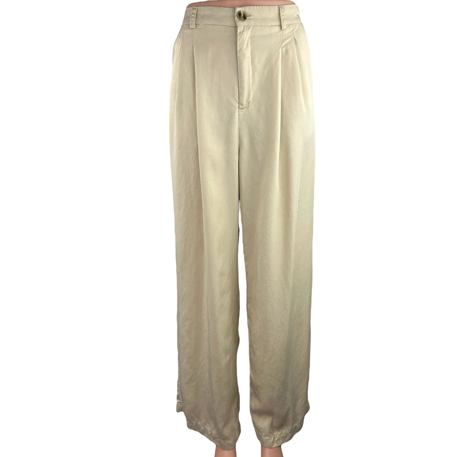 Et Clet Cream High Rise Pleated Career Cozy Ankle Wide Leg Trouser Pants Size M