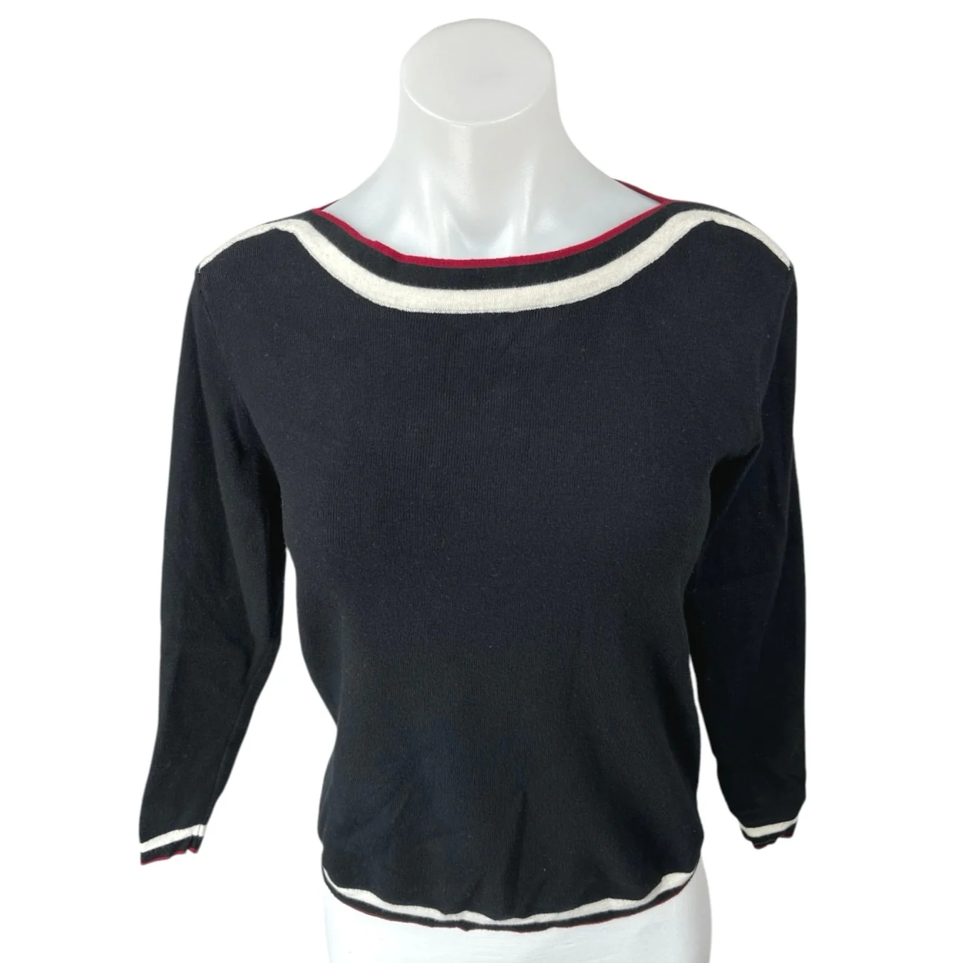 Eternelle Women's Black White Striped Long Sleeve Pullover Sweater Top Size S