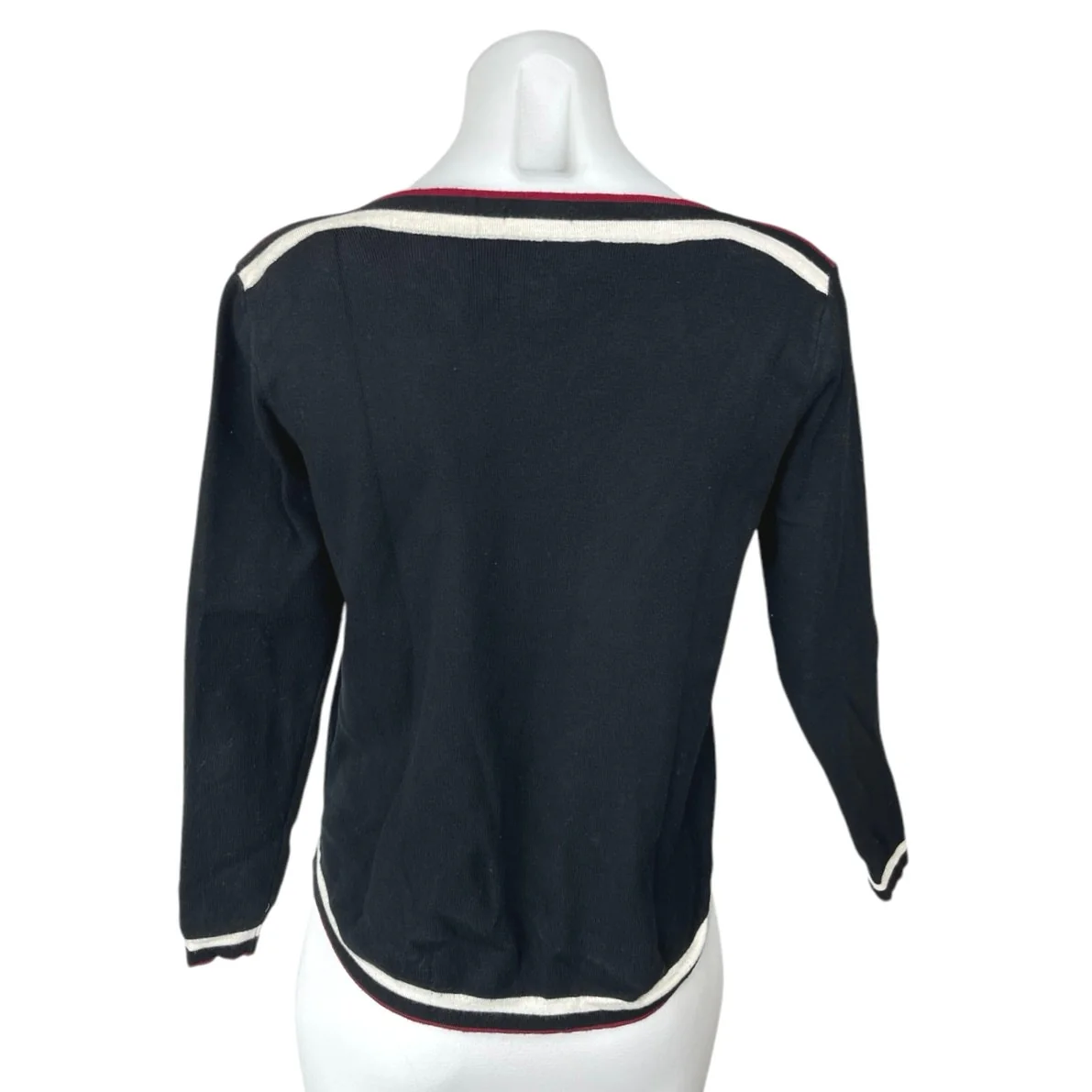 Eternelle Women's Black White Striped Long Sleeve Pullover Sweater Top Size S - Image 2