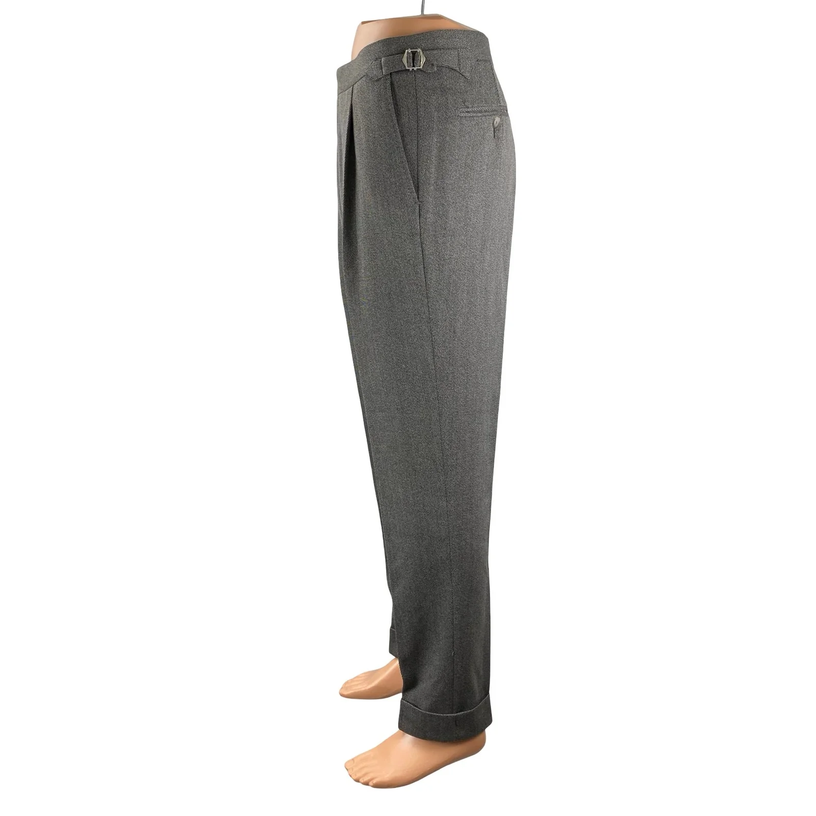 Ethomas 100% Wool Men's Gray High Rise Straight Chino Trousers Dress Pants Sz 36 - Image 2