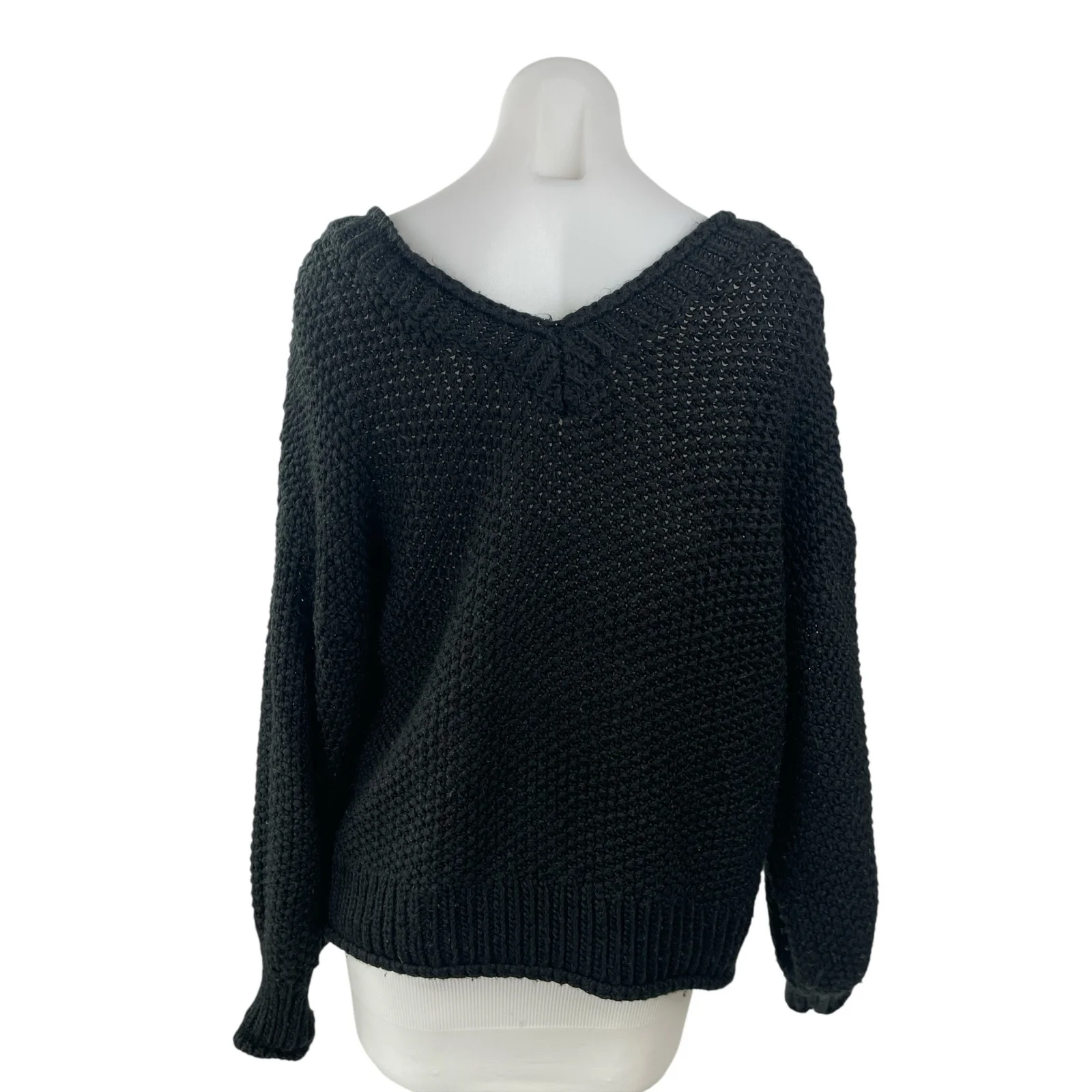 Etophe Studios Women's Black Long Sleeve V Neck Knit Pullover Sweater Top XL - Image 3