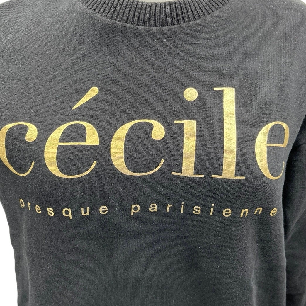 Etre Cecile Black Gold Metallic Logo Long Sleeve Pullover Sweatshirt Top Size M - Image 3