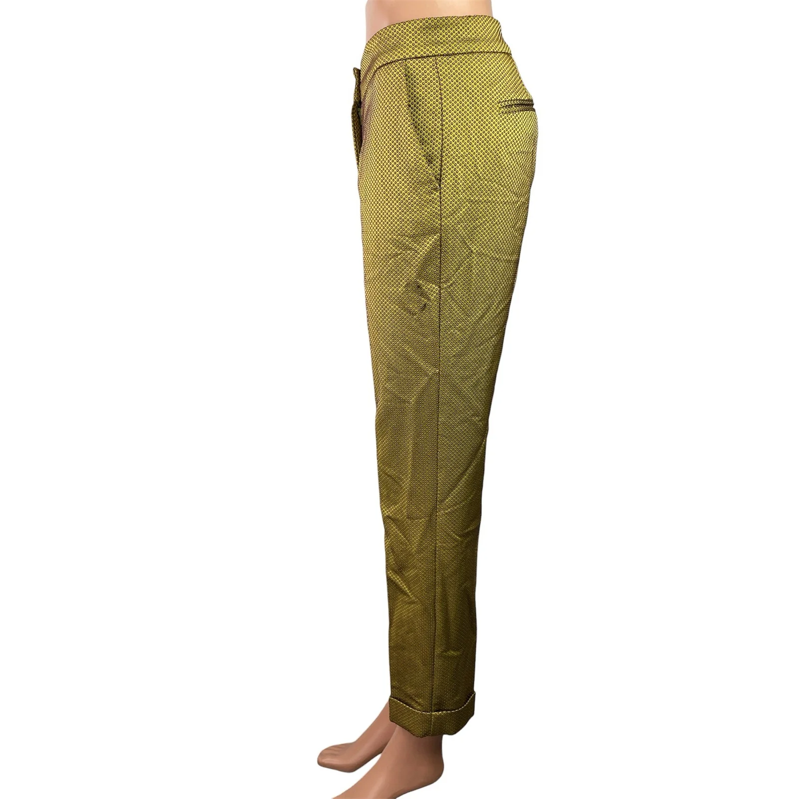 ETRO Green Pink Polka Dots Mid Rise Straight Skinny Trousers Dress Pants Size XS - Image 2