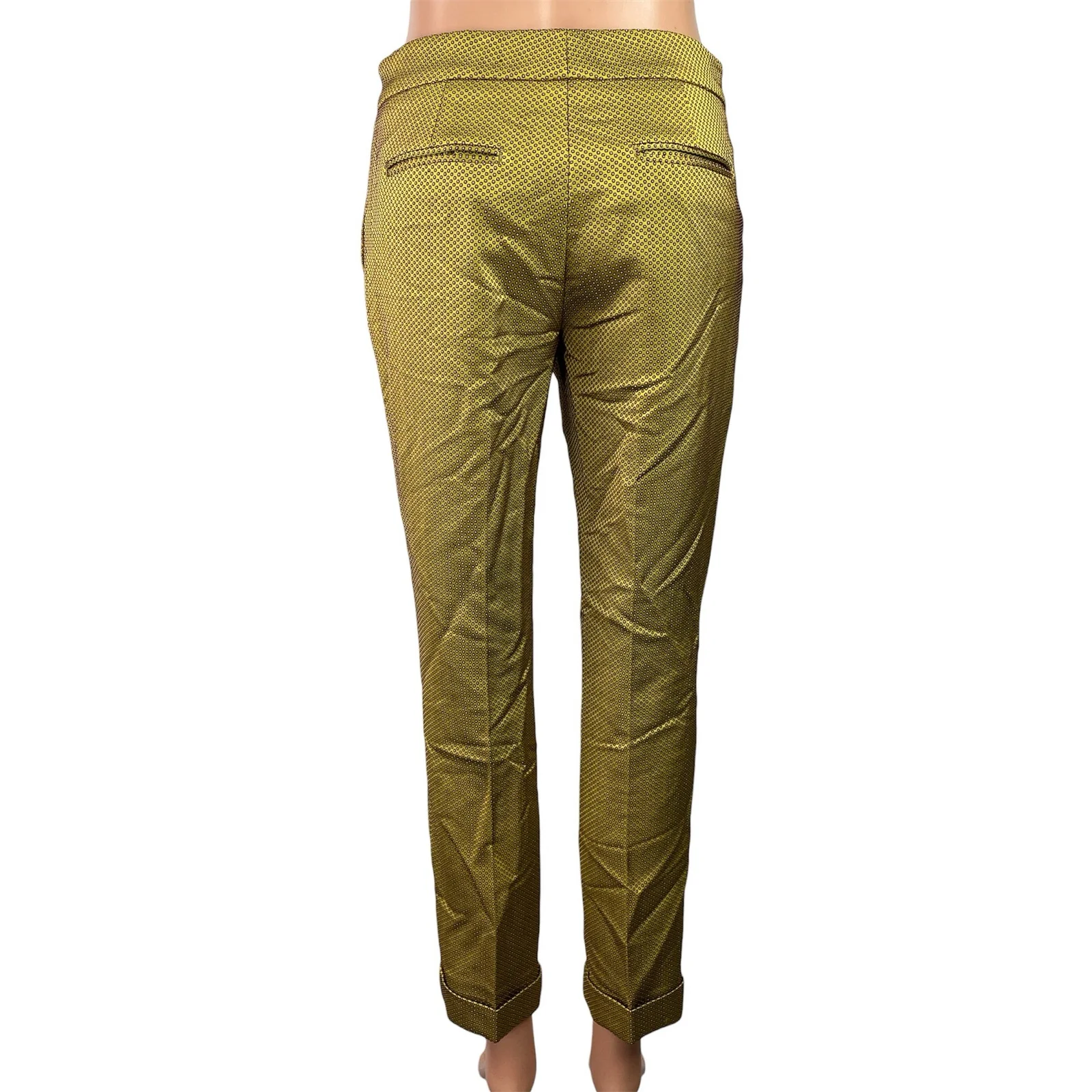 ETRO Green Pink Polka Dots Mid Rise Straight Skinny Trousers Dress Pants Size XS - Image 3