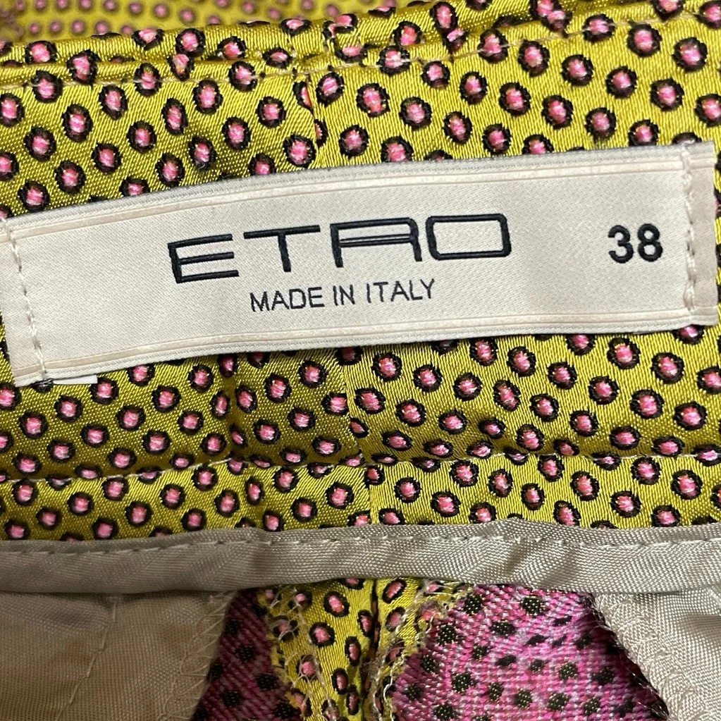 ETRO Green Pink Polka Dots Mid Rise Straight Skinny Trousers Dress Pants Size XS - Image 4