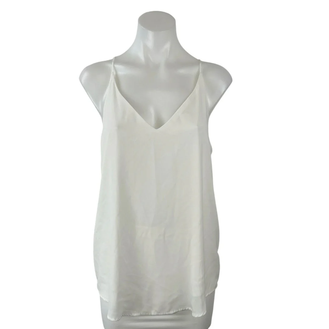 Evera B Womens White Satin V Neck Sleeveless Minimalist Cami Camisole Tank Top M