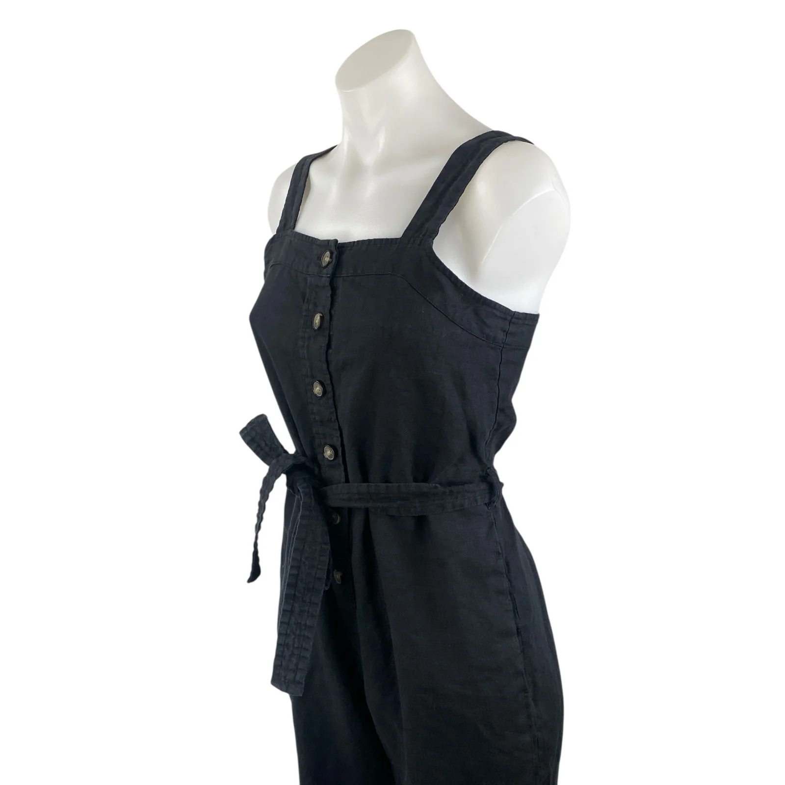 Everlane 100% Linen Square Neck Sleeveless Button Up Wide Leg Jumpsuit Romper 0 - Image 2