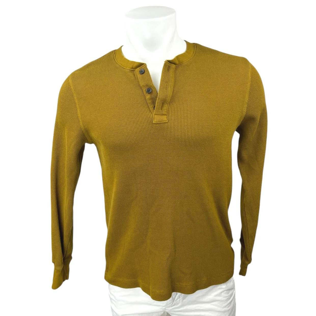 Everlane Men's Olive Green Waffle Knit Long Sleeve Henley Shirt Sweater Top Sz M