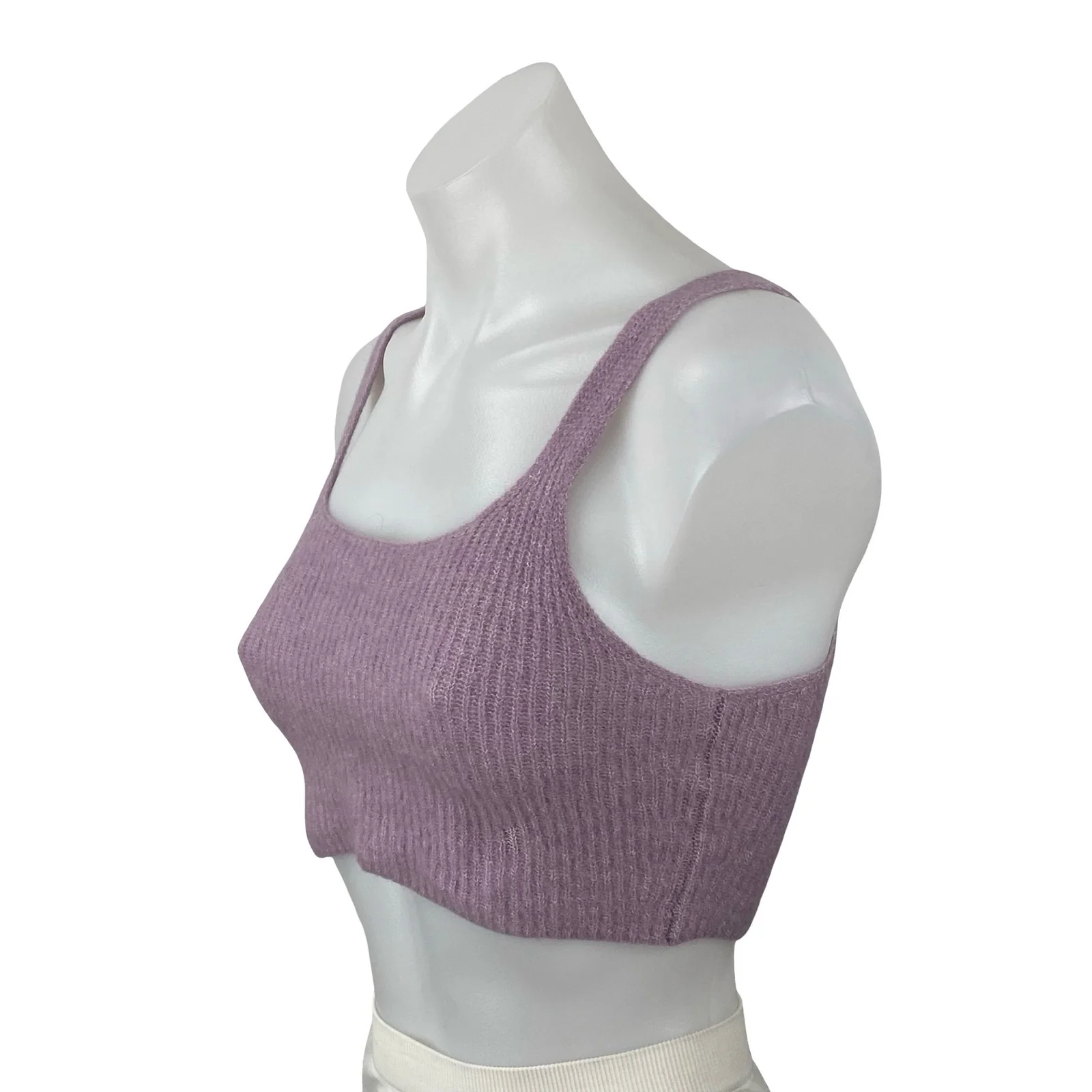 Everlane Purple Wool Ribbed Yoga Athletic Activewear Sports Bra Crop Tank Top S - Image 3