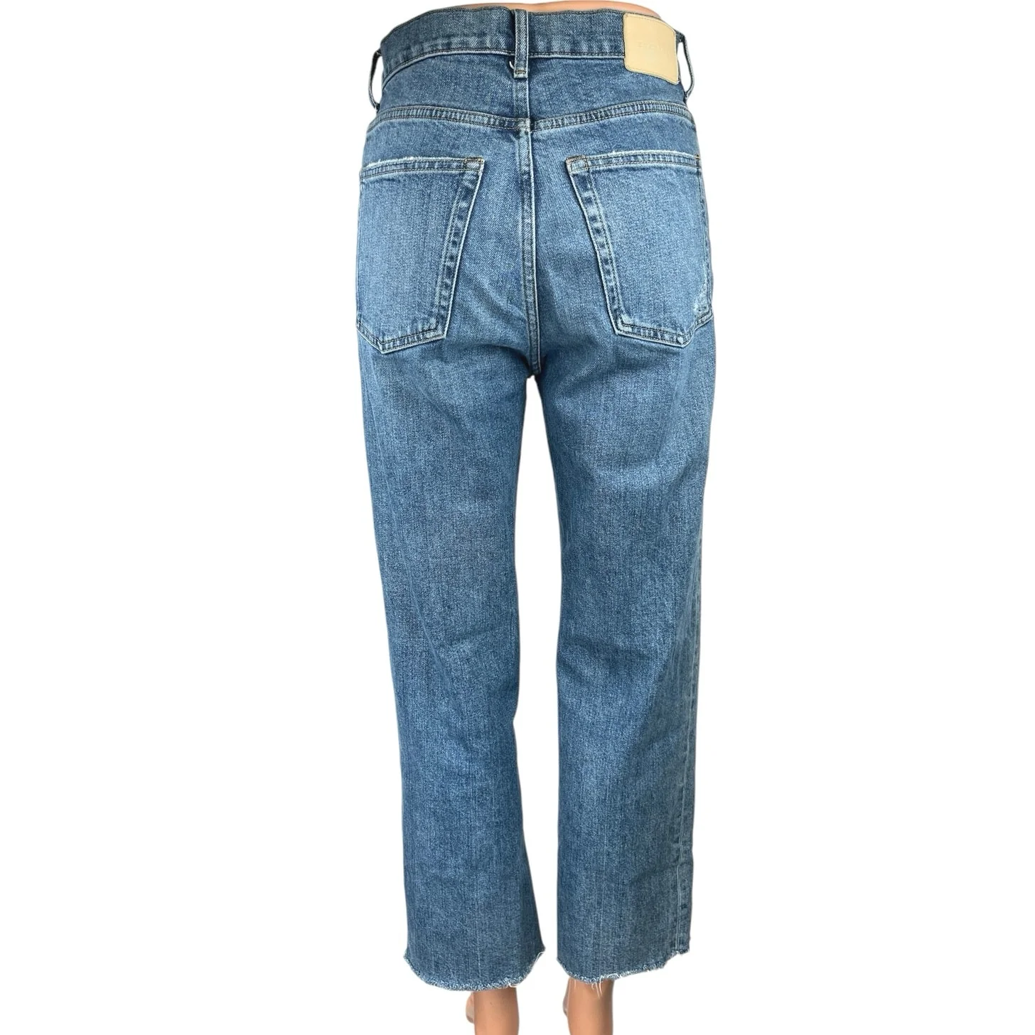 Everlane The Way High Women's Blue Straight Wide Leg Raw Hem Denim Jeans Size 25 - Image 3