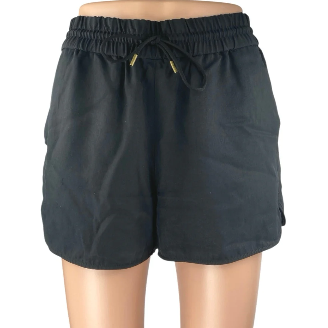 Everlane Women's Black High Waisted Drawstring Pocket Mini Sweat Shorts Size S