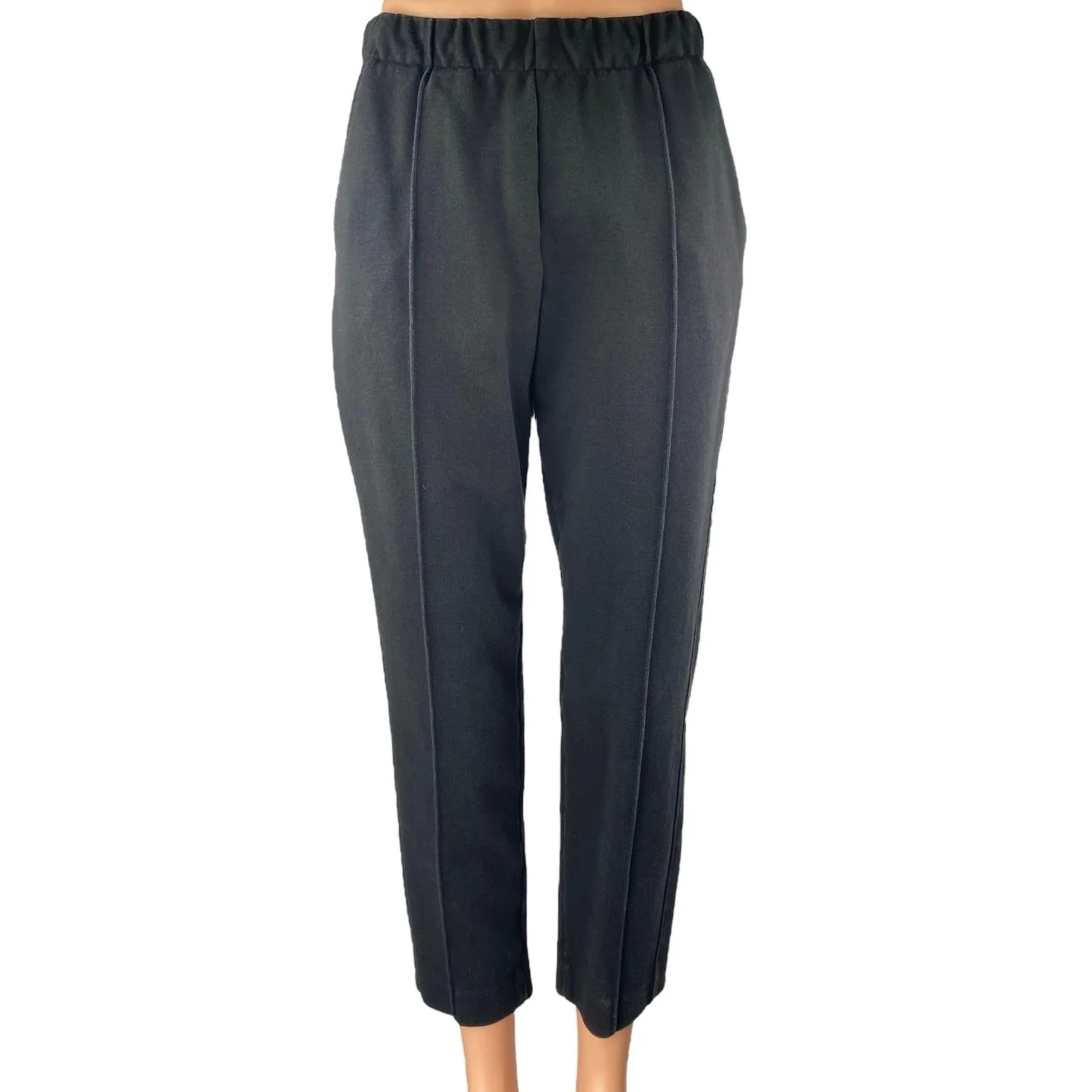 Everlane Women's Black Mid Rise Elastic Waist Tapered Skinny Trousers Pants Sz S
