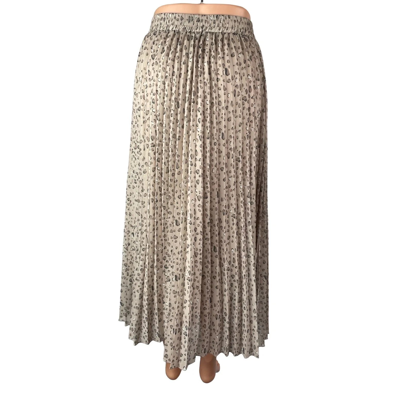Exlura Beige Leopard Animal Print Pleated High Waist A Line Midi Skirt Size S - Image 2