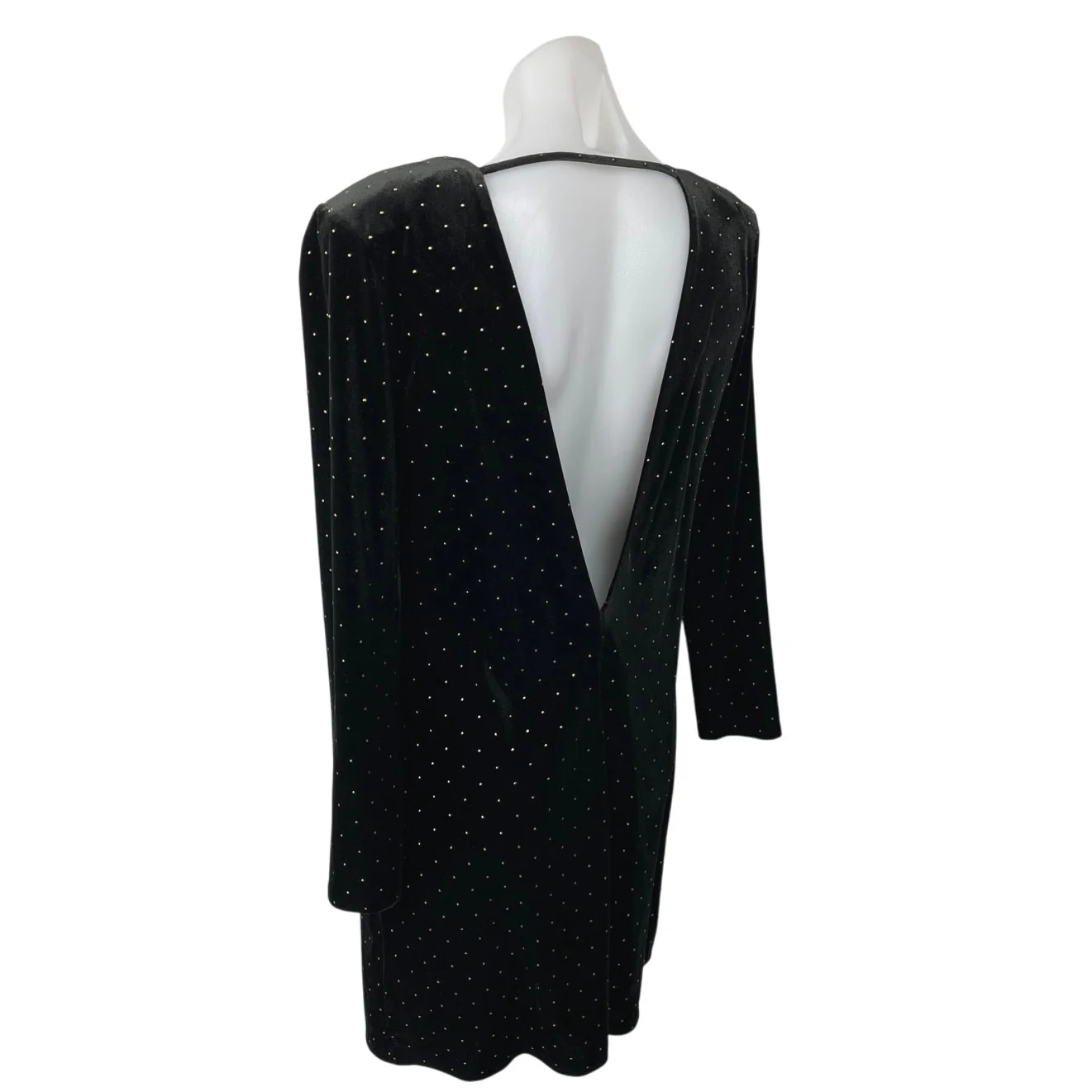 Express Black Velvet Velour Gold Studded Open Back Mini Bodycon Sweater Dress 12 - Image 2
