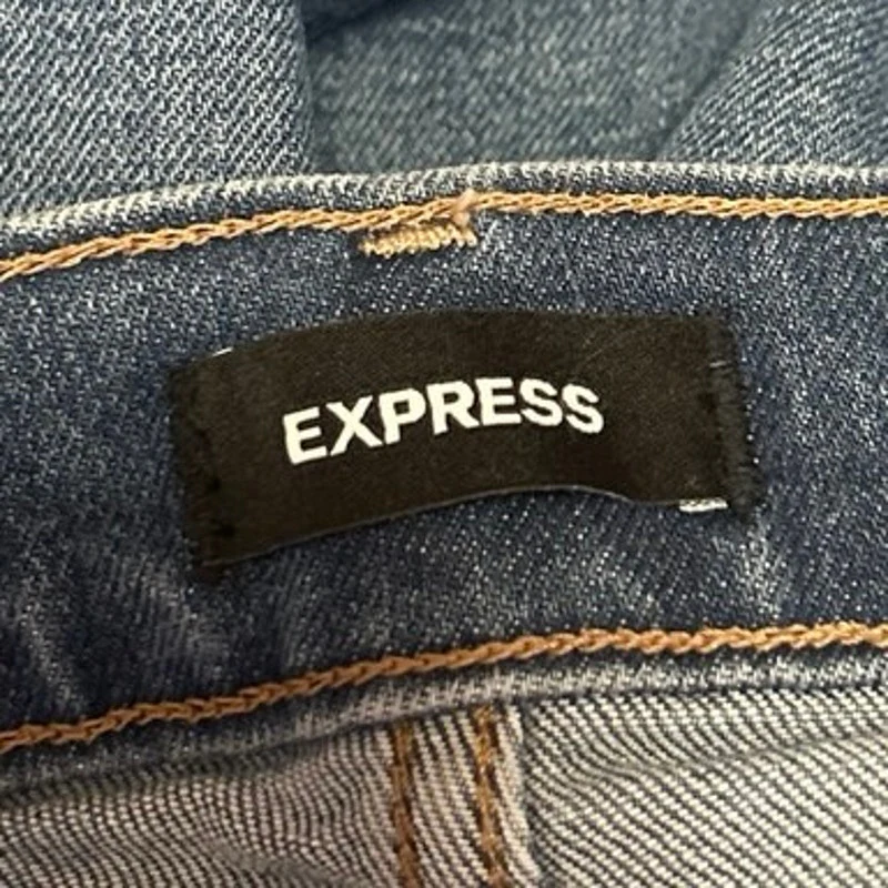Express Blue High Waist Frayed Hem Cropped Flare Bootcut Denim Jeans Pants Sz 2 - Image 4