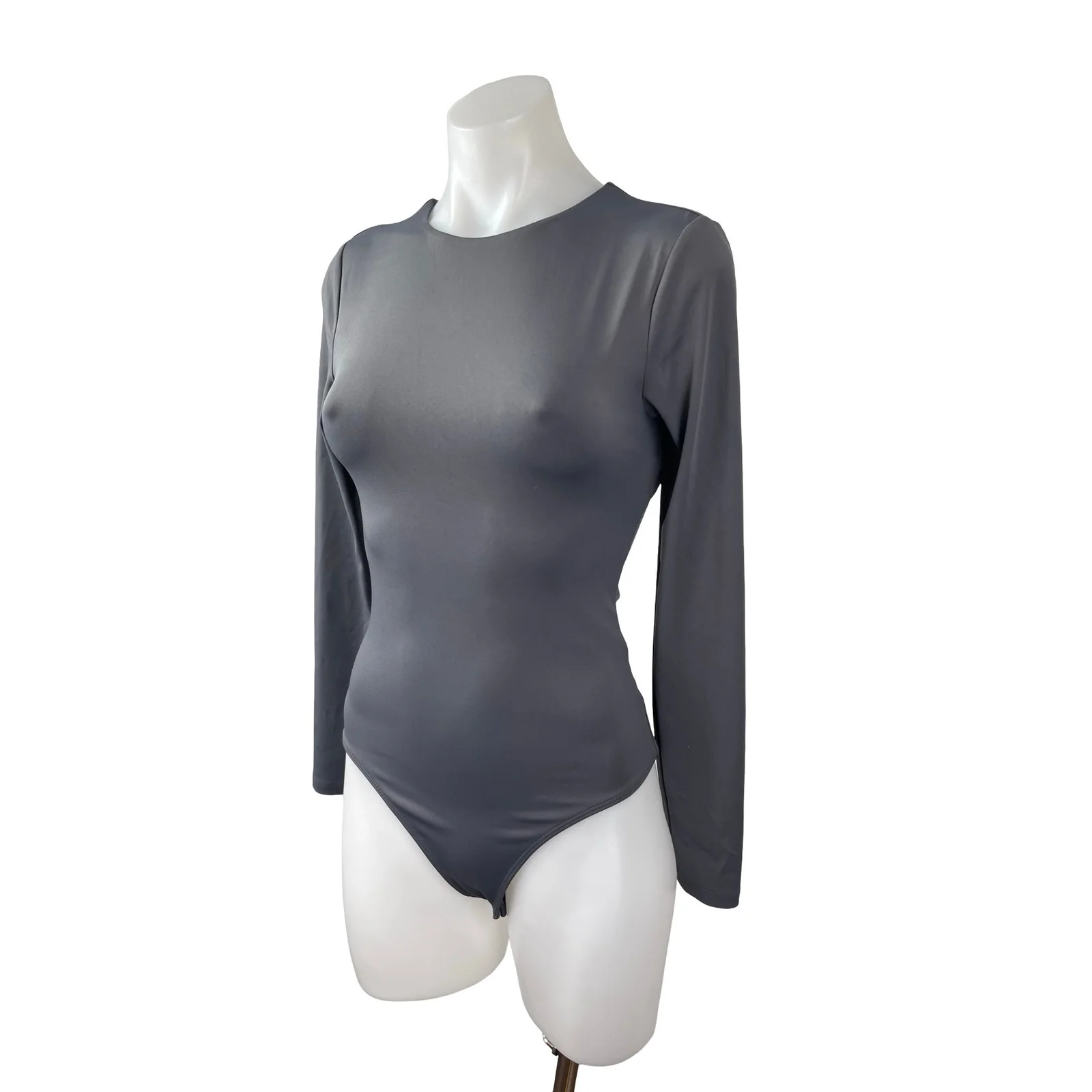 Express Body Contour Gray Long Sleeve Backless T Shirt Bodysuit Top Size XS - Image 3